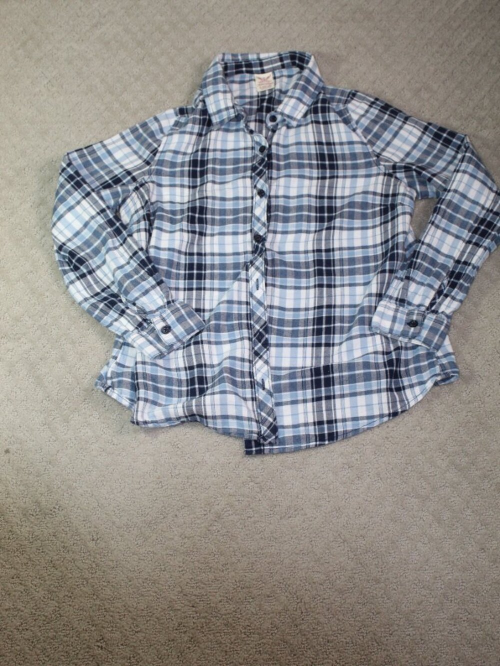 Faded Glory Size L Navy Blue White 100% Cotton Lightweight Long Sleeve Casual Bu